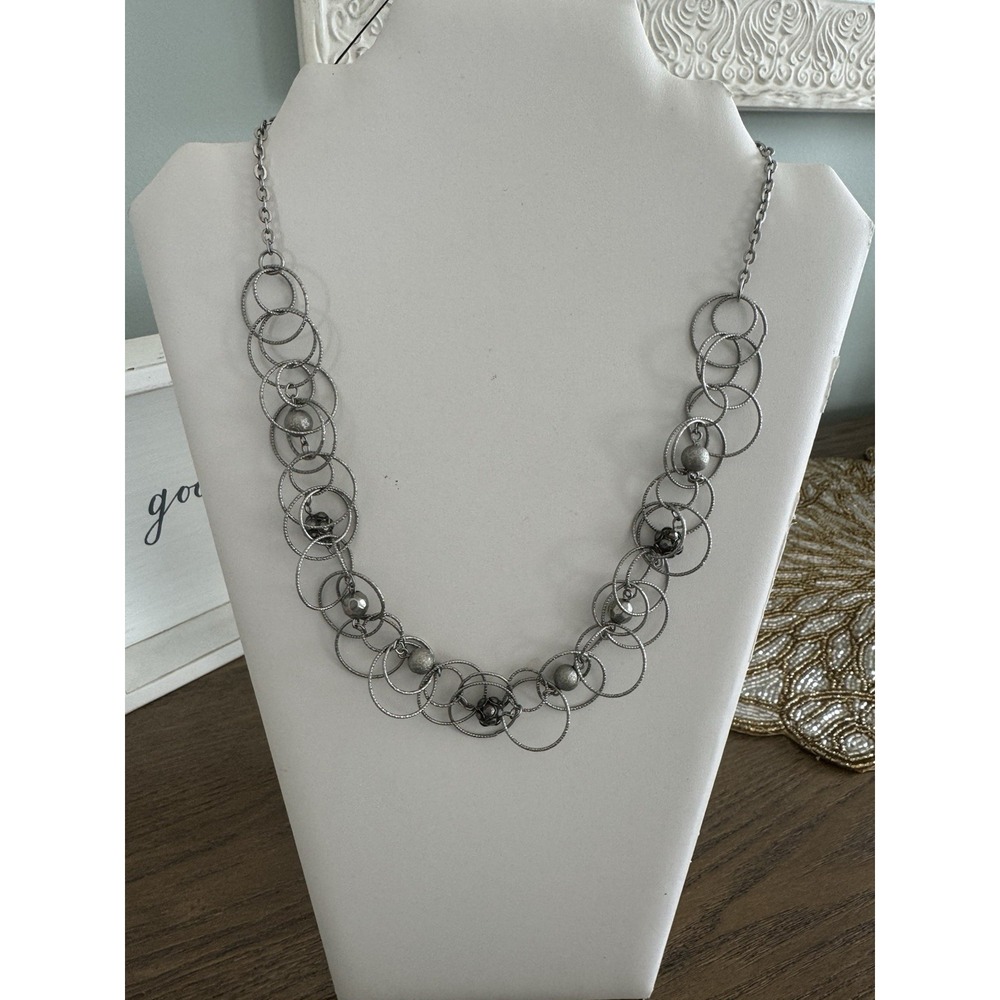 New York And Company Silver‎ Tone Circle Loop Necklace 15-18"
